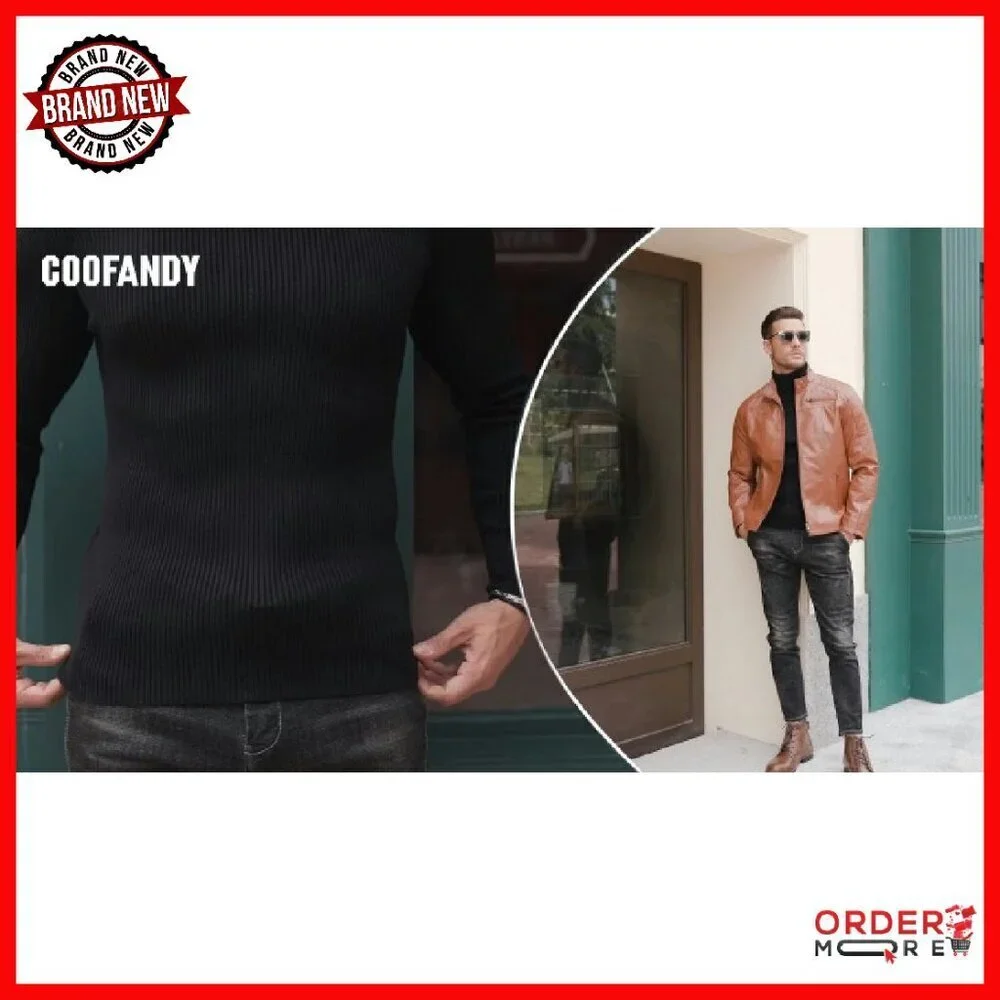 Men's Ribbed Slim Fit Turtleneck Sweater Pullover Knitted Casual